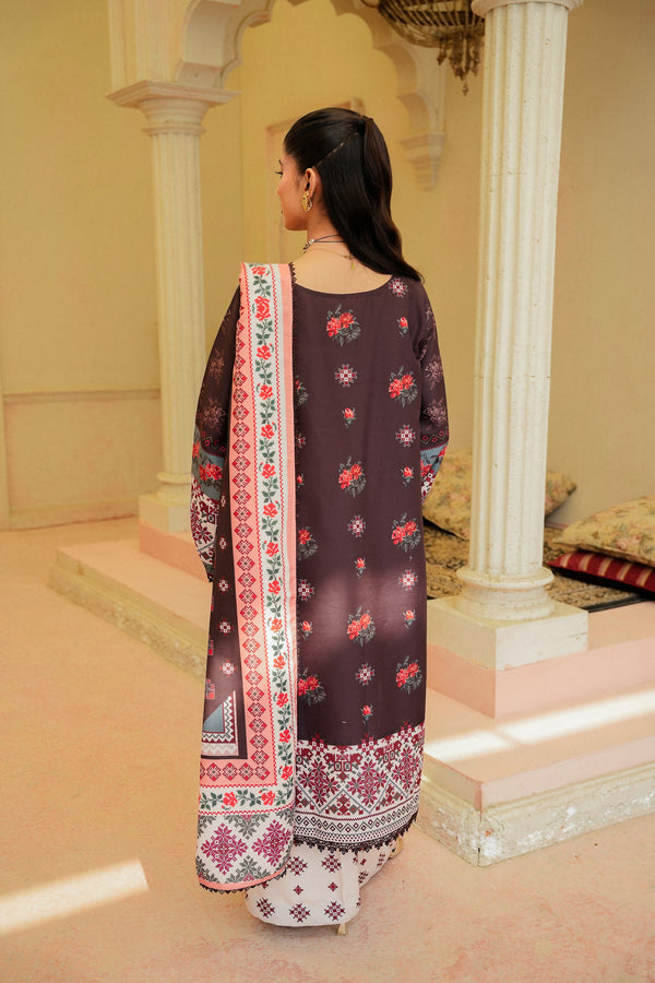 Sindhri back view with cross-stitch printed dupatta