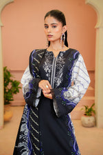 Lajward ivory neckline and cobalt scroll print detail