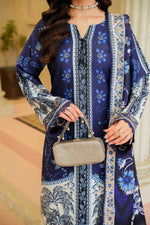 Neelgoon blue floral print and palm hem detail